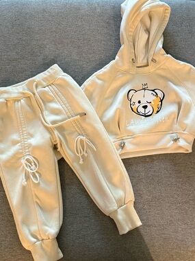 Kids Cream Bear Hoodie and Joggers Set